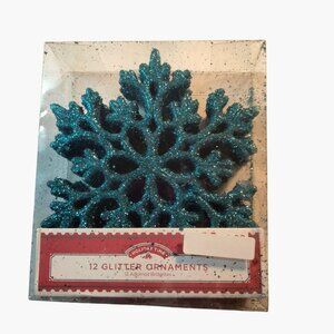 Holiday Time 12 Blue Glitter Snowflake Christmas Ornaments 4 x 4 inch